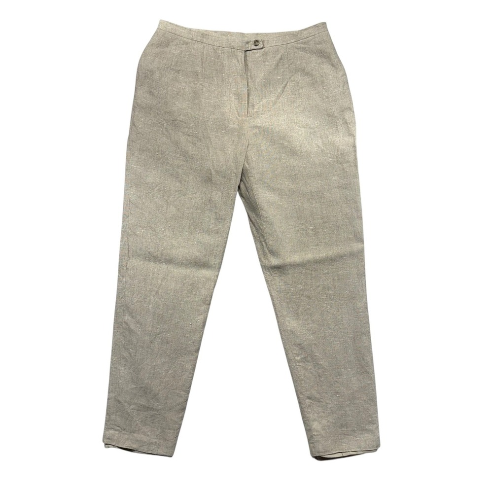 Harve Benard 90s Linen Trousers Size 12 Beige‎ Flat Front Dress Pants